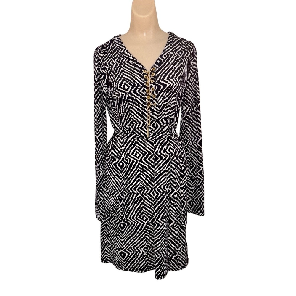 MICHAEL Michael Kors‎ Women's Dress Black/White Medium Gold Chain Accent EUC
